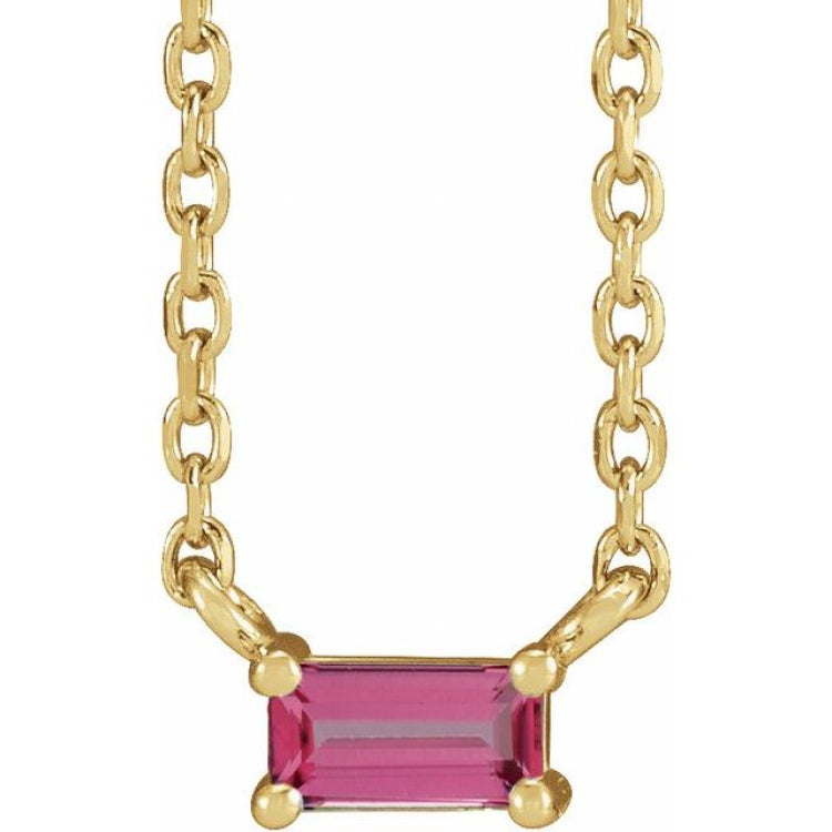 14K Yellow Gold Natural Pink Tourmaline Solitaire 18" Necklace