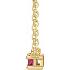 14K Yellow Gold Natural Pink Tourmaline Solitaire 18" Necklace