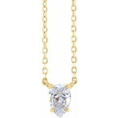 14K Yellow Gold 1/3 CT Natural Diamond Solitaire 16-18" Necklace