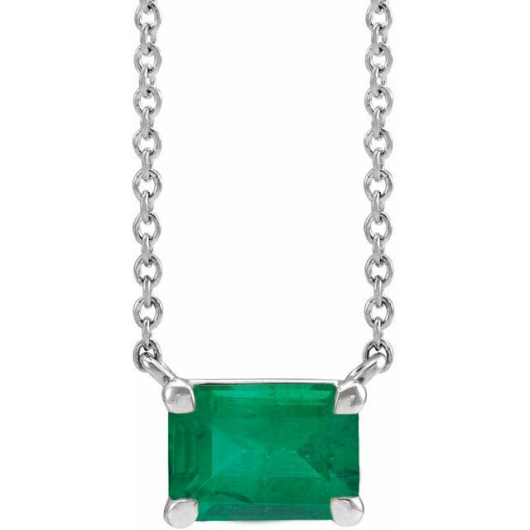14K White Gold Lab-Grown Emerald 18" Necklace