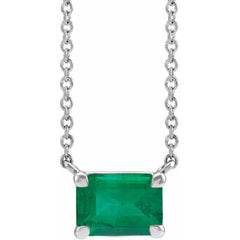 14K White Gold Lab-Grown Emerald 18" Necklace