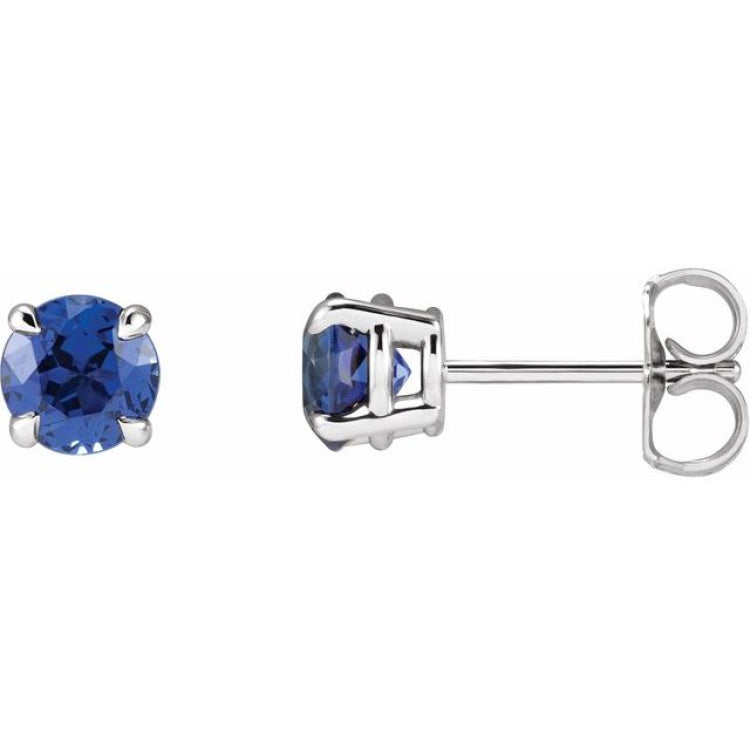 14K White Gold Lab-Grown Blue Sapphire Earrings