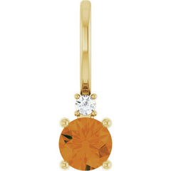 14K Yellow Gold Natural Citrine & .015 CT Natural Diamond Charm/Pendant
