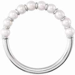 14K White Gold Cultured White Freshwater Pearl Ring