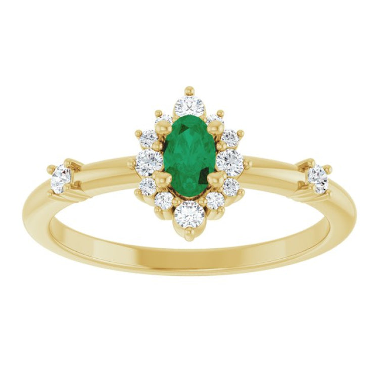 14K Yellow Gold Natural Emerald & 1/6 CTW Natural Diamond Halo-Style Ring