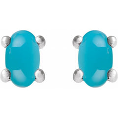 Sterling Silver 7x5 mm Oval Natural Turquoise Earrings