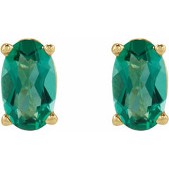 14K Yellow Gold 5x3 mm  Lab-Grown Emerald Earring