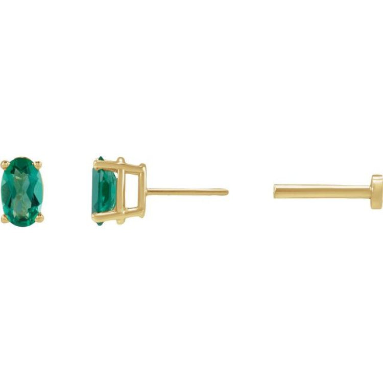14K Yellow Gold 5x3 mm  Lab-Grown Emerald Earring