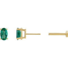 14K Yellow Gold 5x3 mm  Lab-Grown Emerald Earring