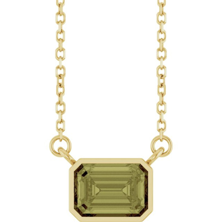 14K Yellow Gold Lab-Grown Green Sapphire 18" Necklace