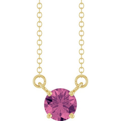 14K Yellow Gold Natural Pink Tourmaline Solitaire 18" Necklace