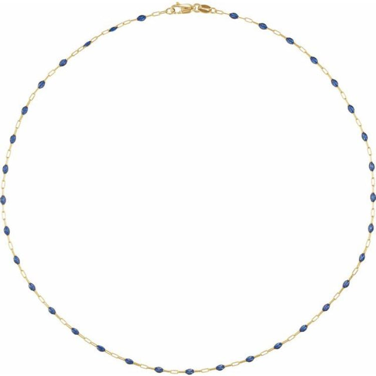 14K Yellow Gold-Filled 1.6 mm Blue Enamel Bead Paperclip-Style 18" Chain