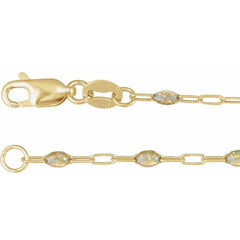 14K Yellow Gold-Filled 1.6 mm Multi-Color Enamel Bead Paperclip-Style 20" Chain