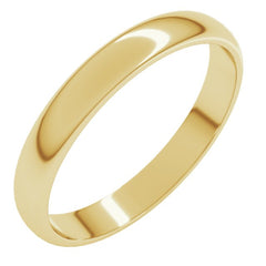14K Yellow Gold 3 mm Lightweight Half Round Band Size 10.5