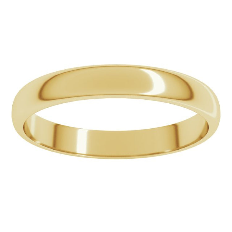 14K Yellow Gold 3 mm Lightweight Half Round Band Size 10.5