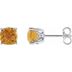 Sterling Silver 6x6 mm Cushion Natural Citrine Earrings