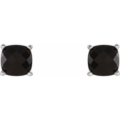 Sterling Silver 6x6 mm Cushion Natural Black Onyx Earrings