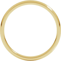 18K Yellow Gold 2 mm Lightweight Comfort-Fit Half Round Band Size 7.5