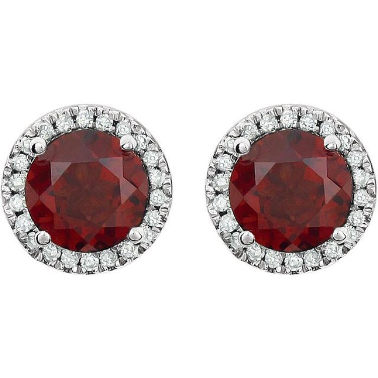 14K White Gold Natural Mozambique Garnet & 1/8 CTW Natural Diamond Earrings