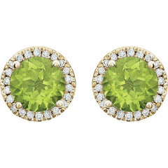 14K White Gold Natural Peridot & 1/8 CTW Natural Diamond Earrings