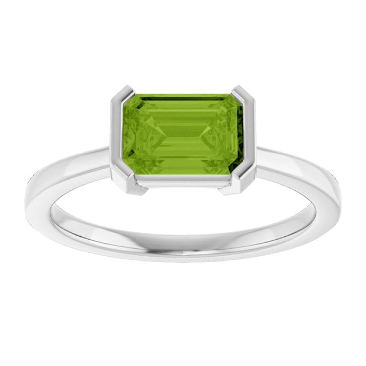 14K White Gold Natural Peridot Ring