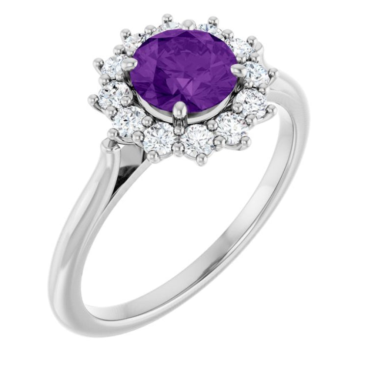 14K White Gold Natural Amethyst & 1/3 CTW Lab-Grown Diamond Ring