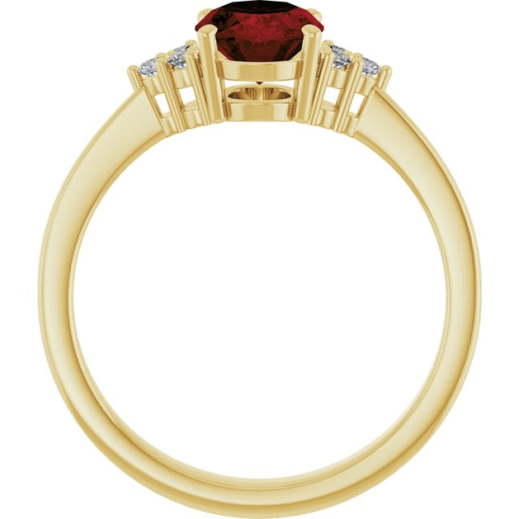 14K Yellow Gold Natural Mozambique Garnet and 1/10 CTW Lab-Grown Diamond Ring