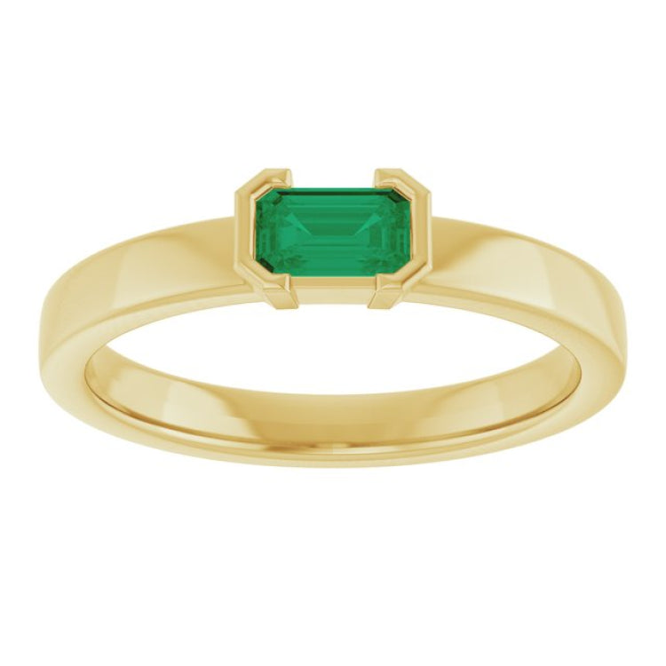 14K Yellow Gold Lab-Grown Emerald Family Stackable Ring