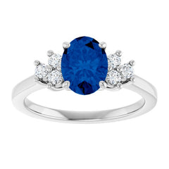 14K White Gold Lab-Grown Blue Sapphire & 1/6 CTW Lab-Grown Diamond Ring