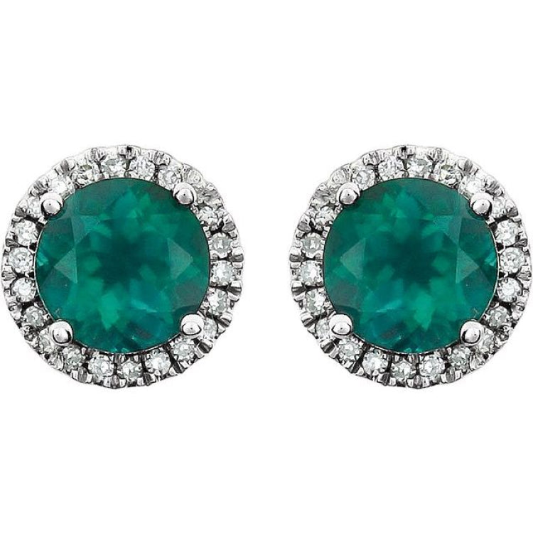 Sterling Silver Lab-Grown Emerald & 1/8 CTW Lab-Grown Diamond Earrings
