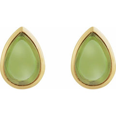 14K Yellow Gold Natural Peridot Cabochon Earrings