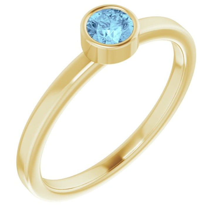 14K Yellow Gold 4 mm Natural Aquamarine Ring