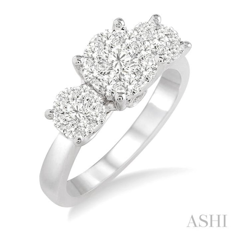 1 ctw Triple Circle Round Cut Lovebright Diamond Ring in 14K White Gold