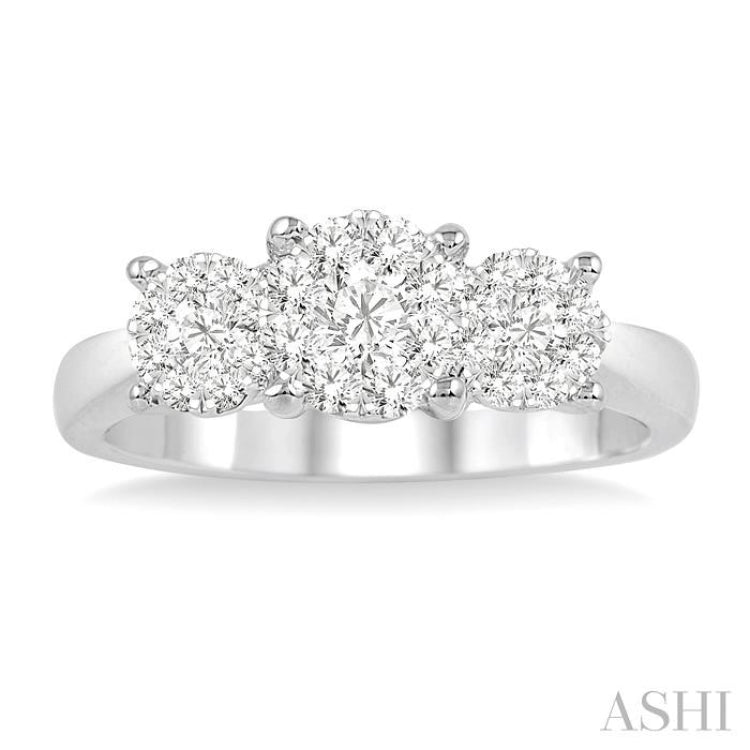 1 ctw Triple Circle Round Cut Lovebright Diamond Ring in 14K White Gold