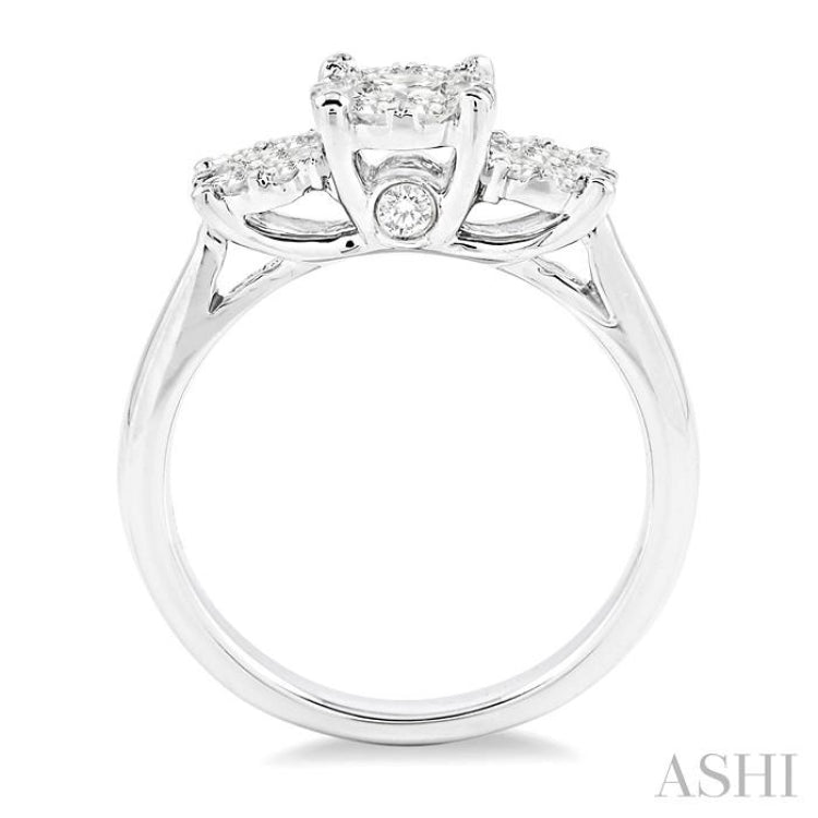 1 ctw Triple Circle Round Cut Lovebright Diamond Ring in 14K White Gold