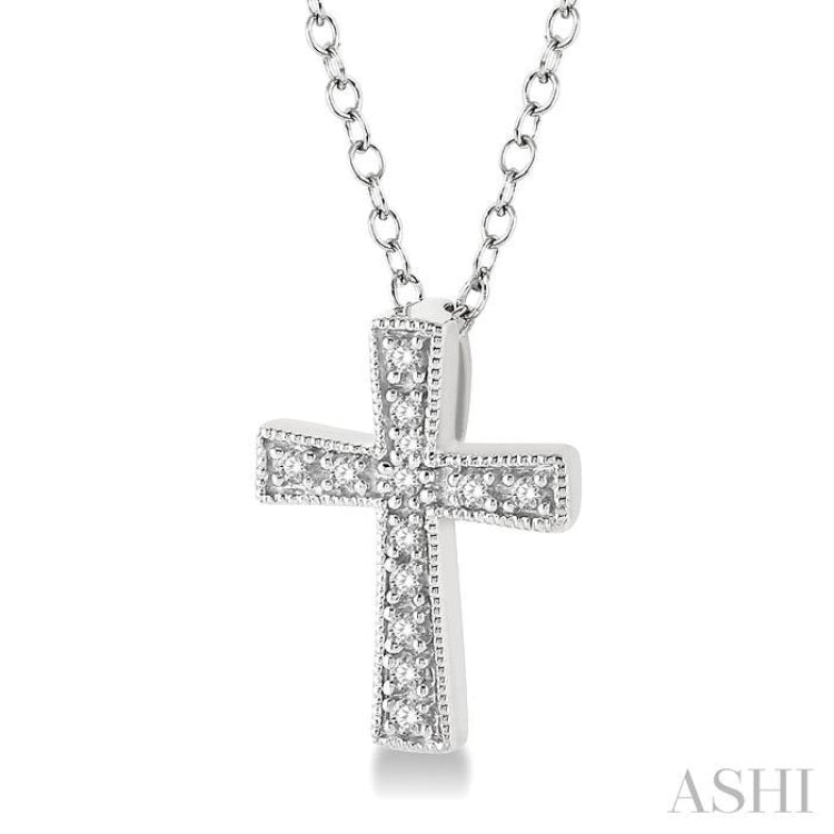 1/20 Ctw Round Cut Diamond Cross Pendant with Chain in Sterling Silver