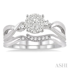 1/3 ctw Diamond Lovebright Wedding Set with 1/3 ctw Round Cut Engagement Ring and 1/20 ctw Wedding Band in 14K White Gold