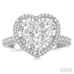 1 1/10 Ctw Round Diamond Lovebright Heart Halo Engagement Ring in 14K White and Rose Gold