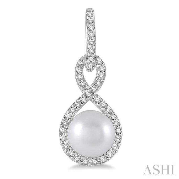6x6 MM Round Shape Cultured Pearl and 1/4 Ctw Twisted Loop Round Cut Diamond Earrings in 10K White Gold