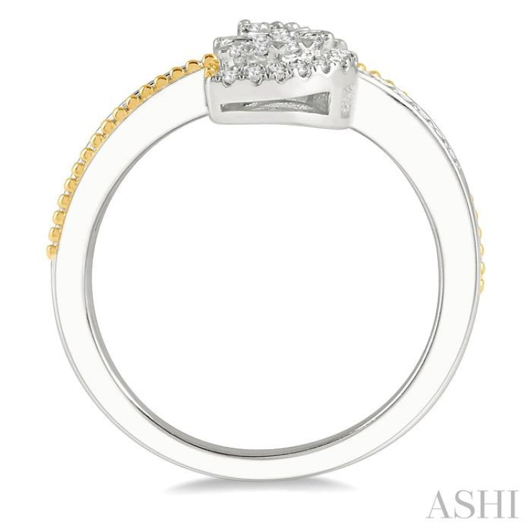 1/3 Ctw Pear Shape Open-End Split Shank Lovebright Round Cut Diamond Ring in 14K White and Yellow Gold
