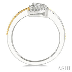 1/3 Ctw Pear Shape Open-End Split Shank Lovebright Round Cut Diamond Ring in 14K White and Yellow Gold