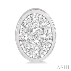 1/2 Ctw Oval Shape Lovebright Round Cut Diamond Bezel Stud Earring in 14K White Gold