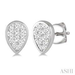 1/2 Ctw Pear Shape Lovebright Round Cut Diamond Bezel Stud Earring in 14K White Gold