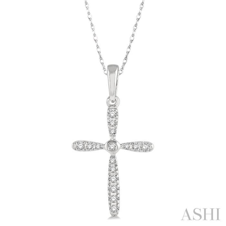 1/10 Ctw Cross Charm Round Cut Diamond Petite Pendant in 10K White Gold