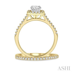 1/2 ctw Diamond Wedding Set With 3/8 ctw Round Cut Engagement Ring and 1/10 ctw Wedding Band in 14K Yellow and White gold