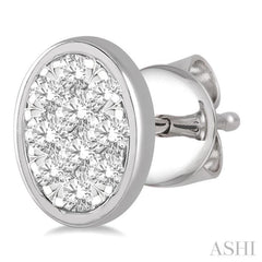 1/3 Ctw Oval Shape Lovebright Round Cut Diamond Bezel Stud Earring in 14K White Gold
