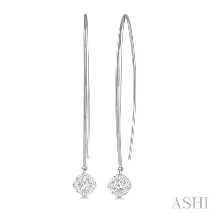 1/2 Ctw Cushion Shape Lovebright Round Cut Diamond Earrings in 14K White Gold