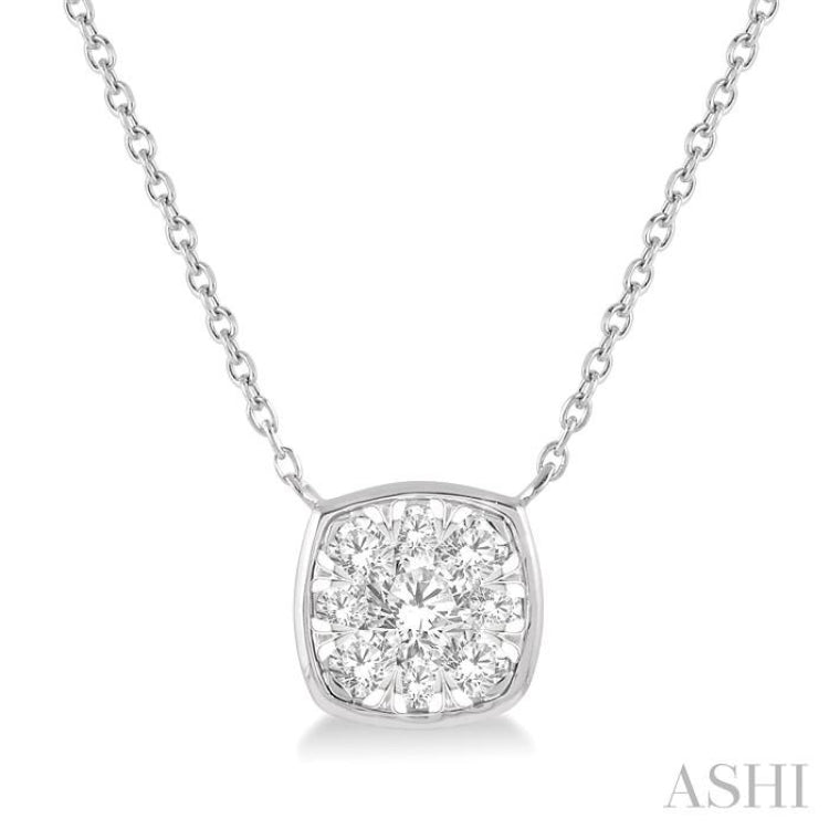 1/3 Ctw Cushion Shape Lovebright Diamond Pendant With Chain in 14K White Gold
