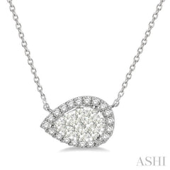 1/3 Ctw Pear Shape Round Cut Diamond Lovebright Pendant With Chain in 14K White Gold
