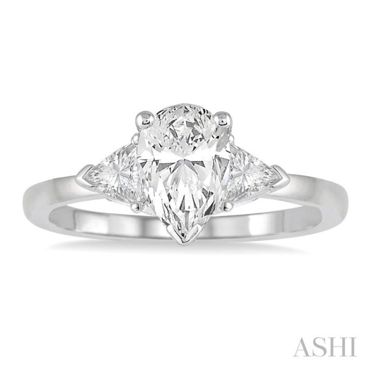 3/4 Ctw Pear and Triangle Cut Diamond Ladies Engagement Ring with 1/2 Ct Pear Cut Center Stone in 14K White Gold